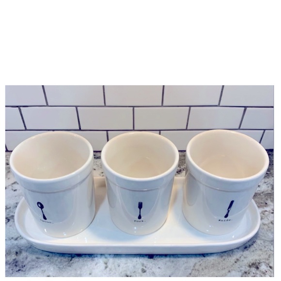 NEW Rae Dunn Icon Collection Spoon Fork Knife Utensil Holder Silverware Cup Jar - Picture 2 of 4